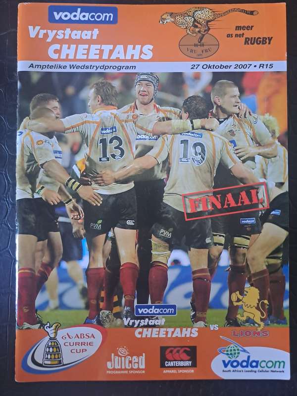 Rugby programme Free State Cheetahs v Lions CURRIE CUP FINAL  27 Oct 2007 Bloemfontein