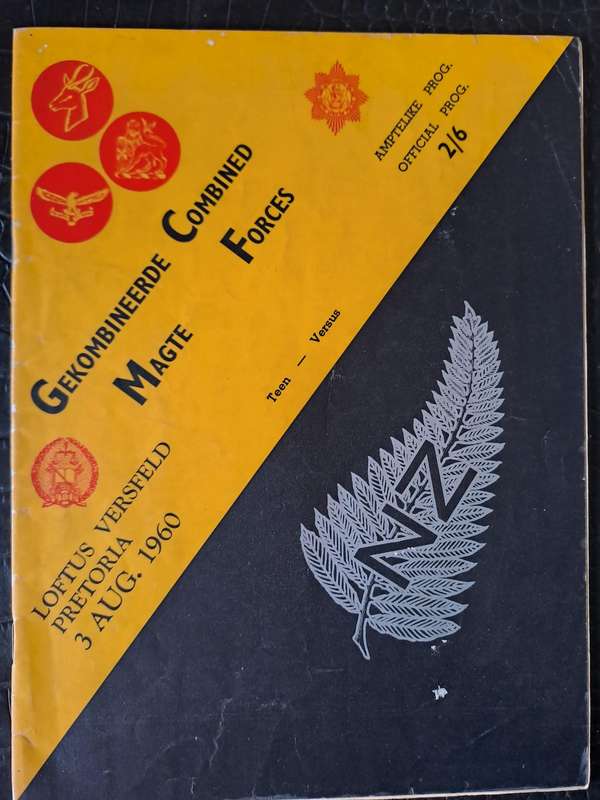 Rugby programme Combined Forces v All Blacks 3 Aug 1960Loftus Excellent condition Signed Hans Moller