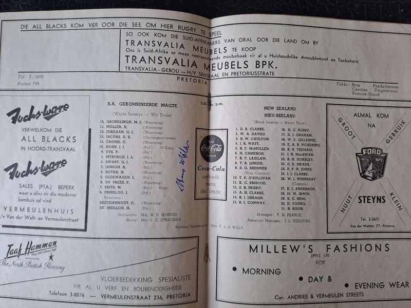 Rugby programme Combined Forces v All Blacks 3 Aug 1960Loftus Excellent condition Signed Hans Moller