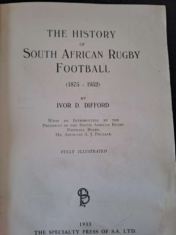 Rugby book "History of South African Rugby Football, 1933 "The bible of early SA rugby" h/c 736 pp