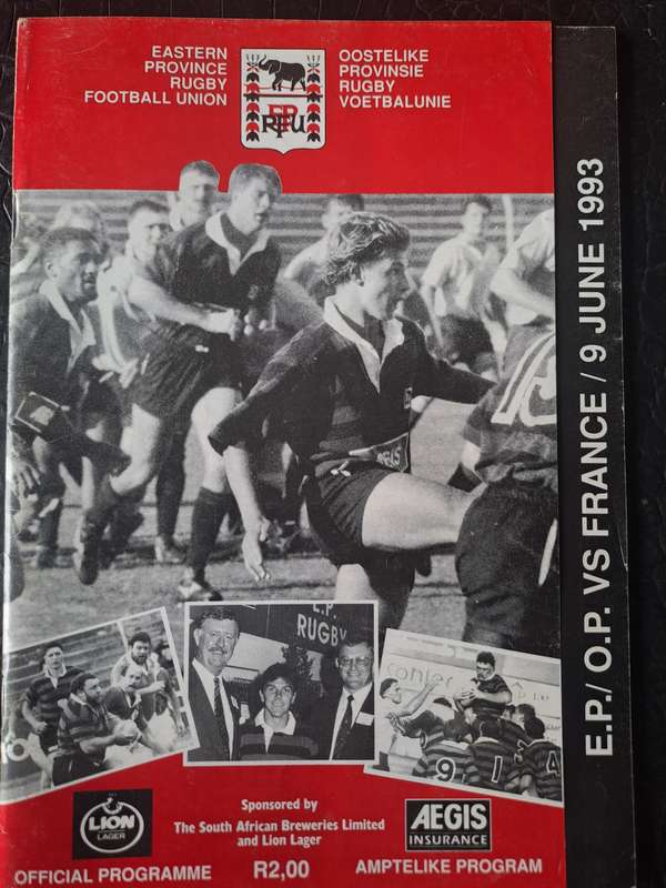 Rugby programme Eastern Province v France 9 June 1993