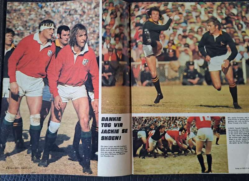 Rugby supplement to "Nou" magazine. Photo report of 4th test SA vs B&IL 1974 Ellis Park 12pp
