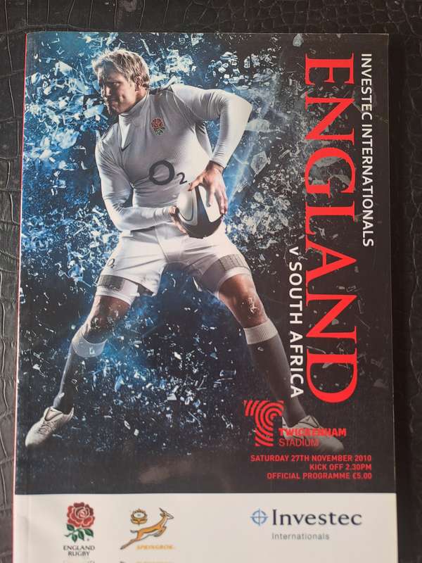 Rugby programme England v South Africa 27 November 2010