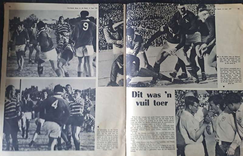 Rugby theme to Foto Beeld. Newspaper magazine. 1967 French to SA 24 pp