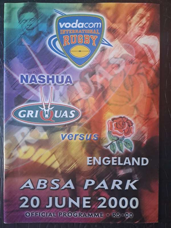 Rugby programme Griquas v England 20 June 2000