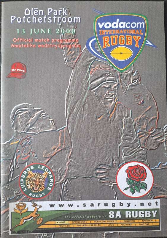 Rugby programme Leopards v England 13 June 2000 Potchefstroom