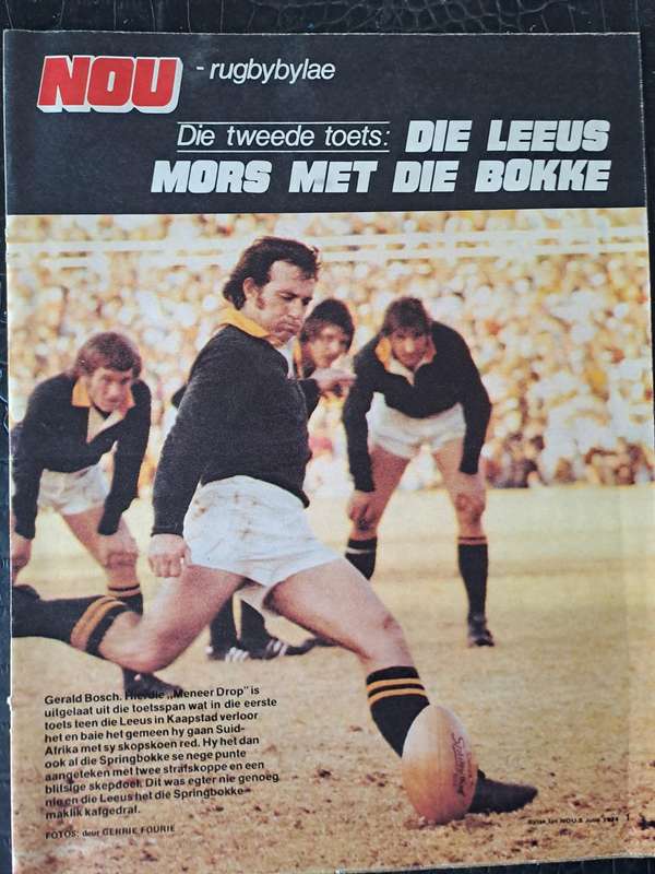 Rugby supplement to "Nou" magazine. Photo report of 2nd test SA vs B&IL 1974 Loftus Versfeld 12pp