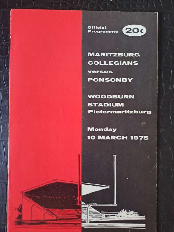 Rugby programme Maritzburg Collegians v Ponsonby (NZ) (Pietermaritzburg) 10 March 1975