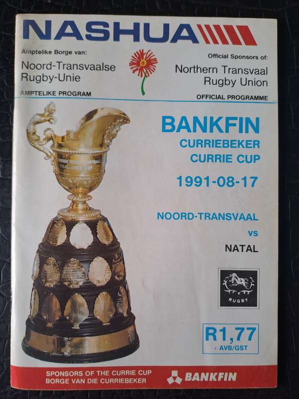 Rugby programme. Northern Transvaal v Natal CC 17 August 1991 Loftus Versfeld