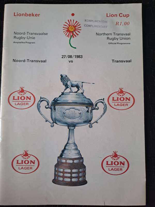 Rugby programme Northern Transvaal v Transvaal Lion Cup 27 August 1983