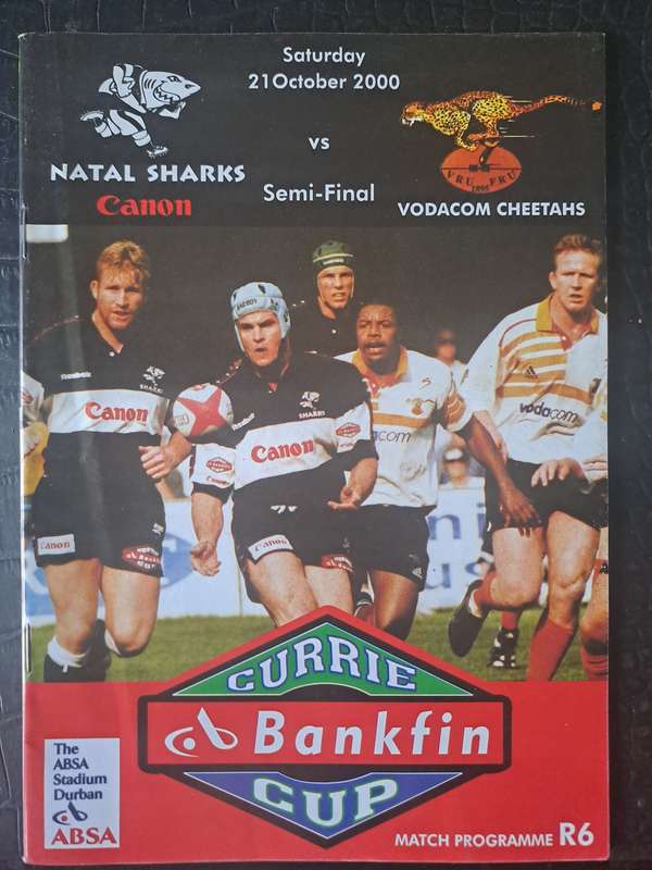 Rugby programme. Natal Sharks v Cheetahs Semi-final CC 21 October 2000