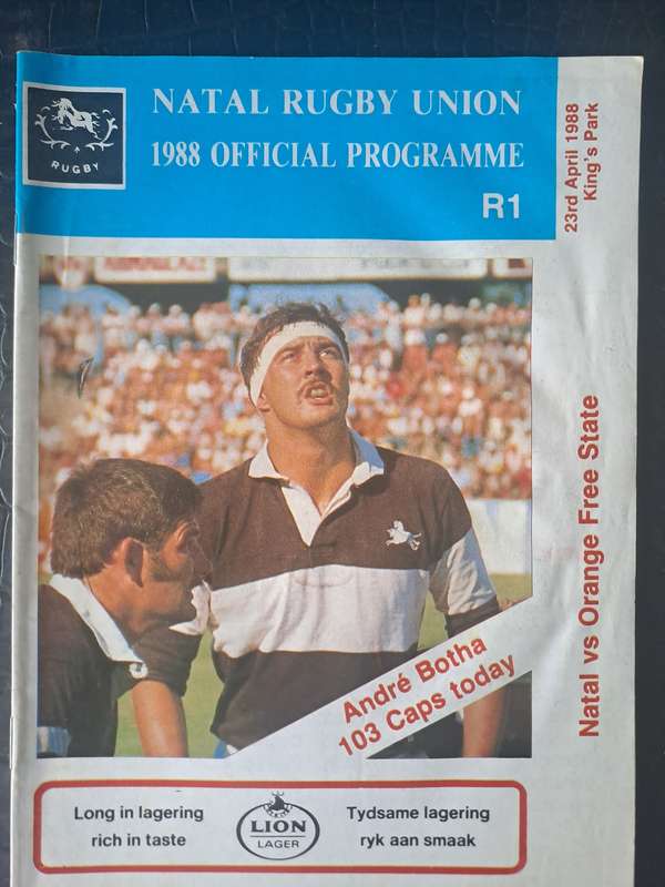 Rugby programme. Natal v Free State 23 April 1988 King's Park