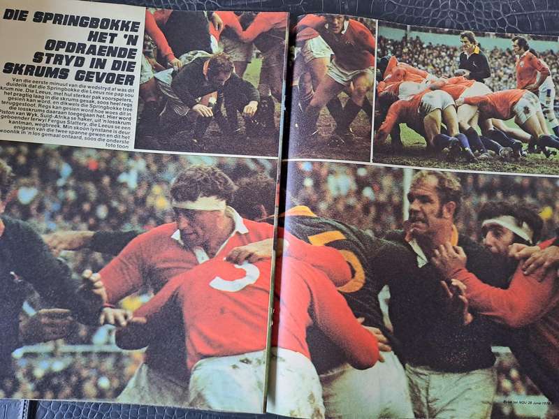 Rugby supplement to "Nou" magazine. Photo report of 1st test SA vs B&IL 1974 Newlands 12pp