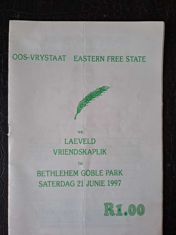 Rugby programme Eastern Orange Free State vs Lowveld 21 June 1997