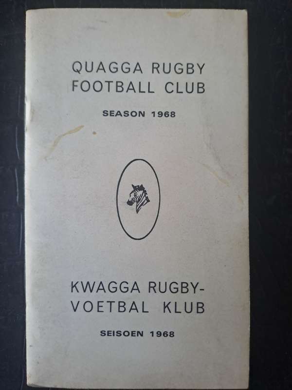 Rugby brochure/guide of the Quagga Rugby Football Club Season 1968 58 pp 80MM X 140MM SCARCE