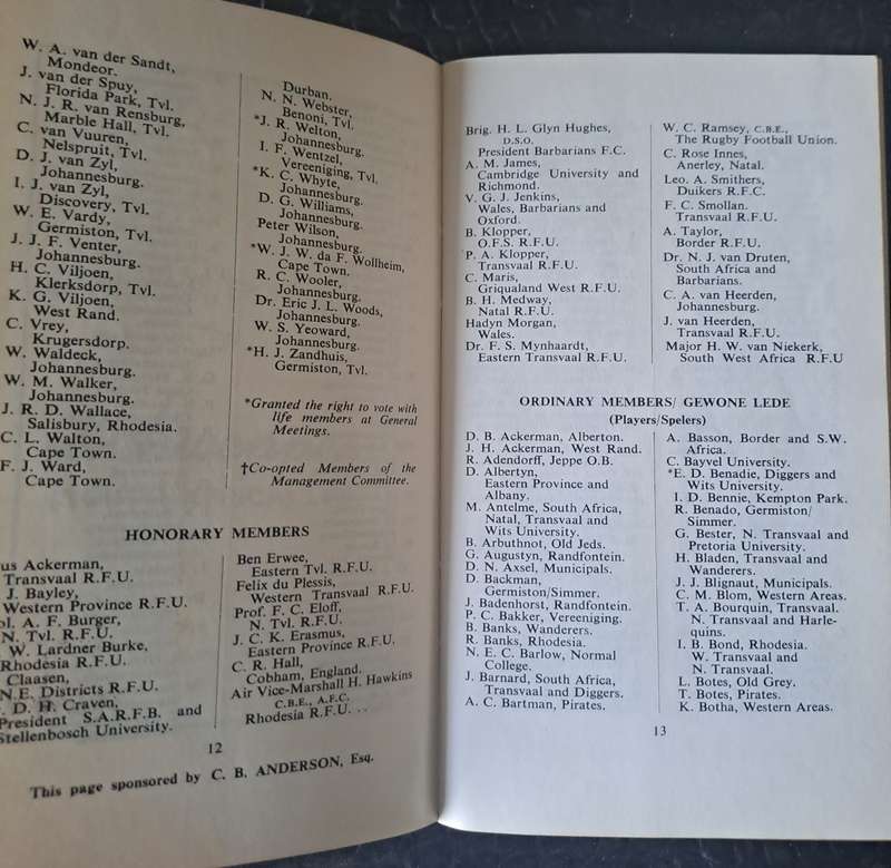 Rugby brochure/guide of the Quagga Rugby Football Club Season 1968 58 pp 80MM X 140MM SCARCE