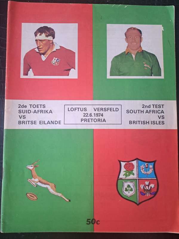 Rugby programme South Africa v British and Irish Lions 22 June 1974 Loftus Versfeld
