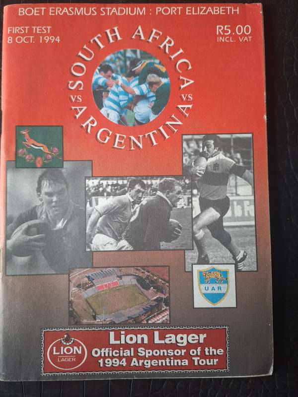 Rugby programme South Africa v Argentina 8 Oct 1994 Port Elizabeth