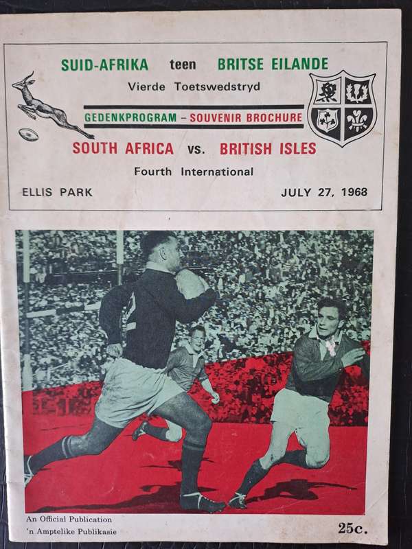 Rugby programme. South Africa v British & Irish Lions 27 July 1968 32 pp See description below