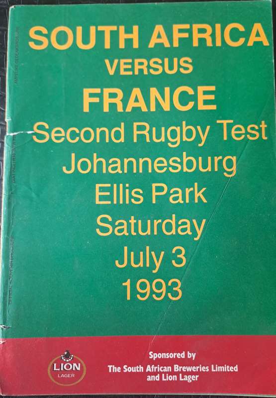 Rugby programme South Africa v France 3 July 1993 Ellis Park