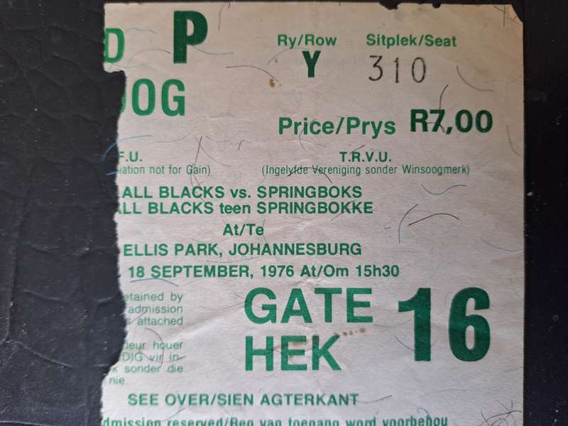 Rugby ticket. South Africa v New Zealand 18 September 1976 Ellis Park