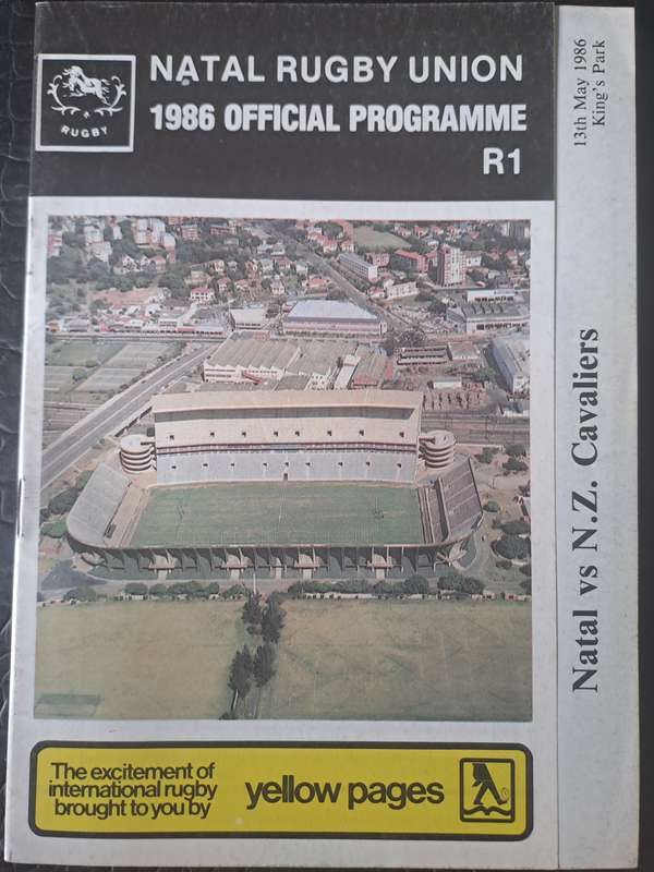 Rugby programme. South Africa v New Zealand Cavaliers 13 May 1986 King's Park