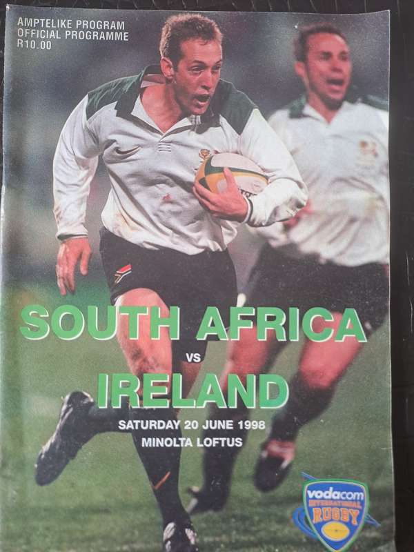 Rugby programme. South Africa v Ireland 20 June 1998 Loftus Versfeld