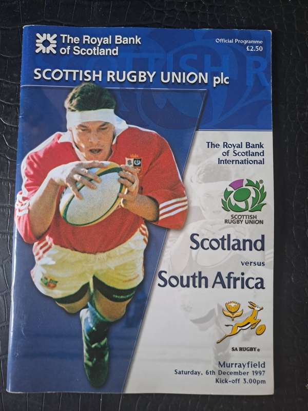 Rugby programme.  Scotland v South Africa 6 December 1997 Murrayfield