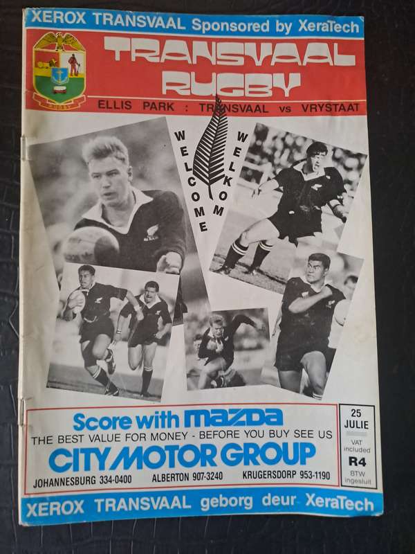 Rugby programme Transvaal v OFS 25 July 1992 Ellis Park