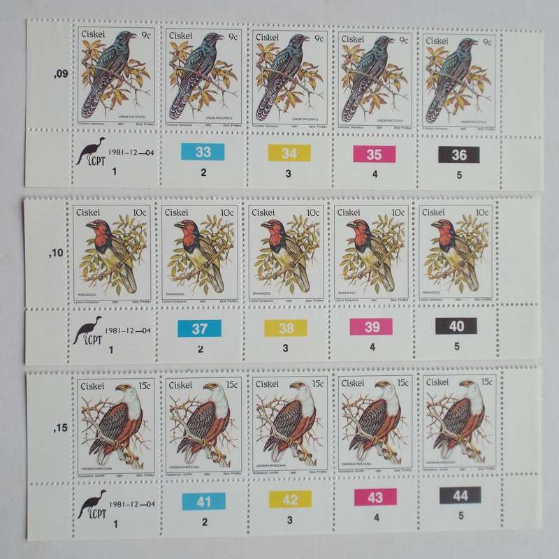 Ciskei - 1981 1st Definitive Issue "Birds" - Full Set of Control Strips of 5 (Original Print) - MNH
