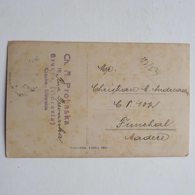 VINTAGE POSTCARD from Brno, Czechoslovakia to Funchal, Madeira - Posted 1923
