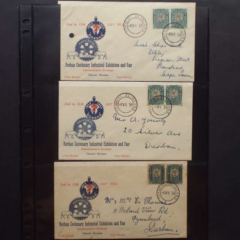 Union - 1954 Durban Centenary Industrial Exhibition and Fair - 6 Comm Covers