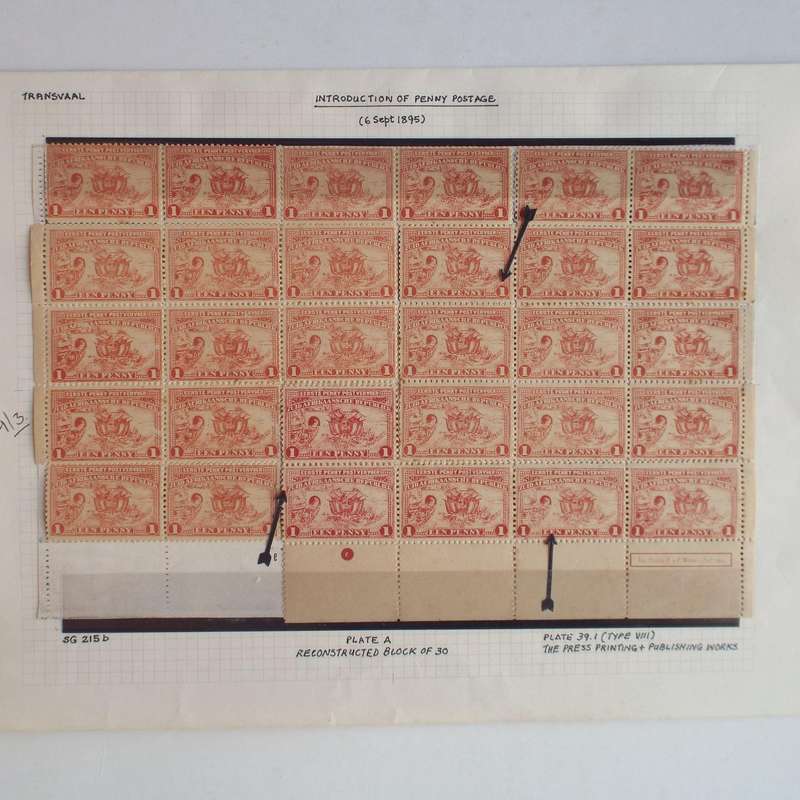 Transvaal - 1895 Introduction of the Penny Red - Reconstructed Block of 30 incl "Cracked Plate" Flaw