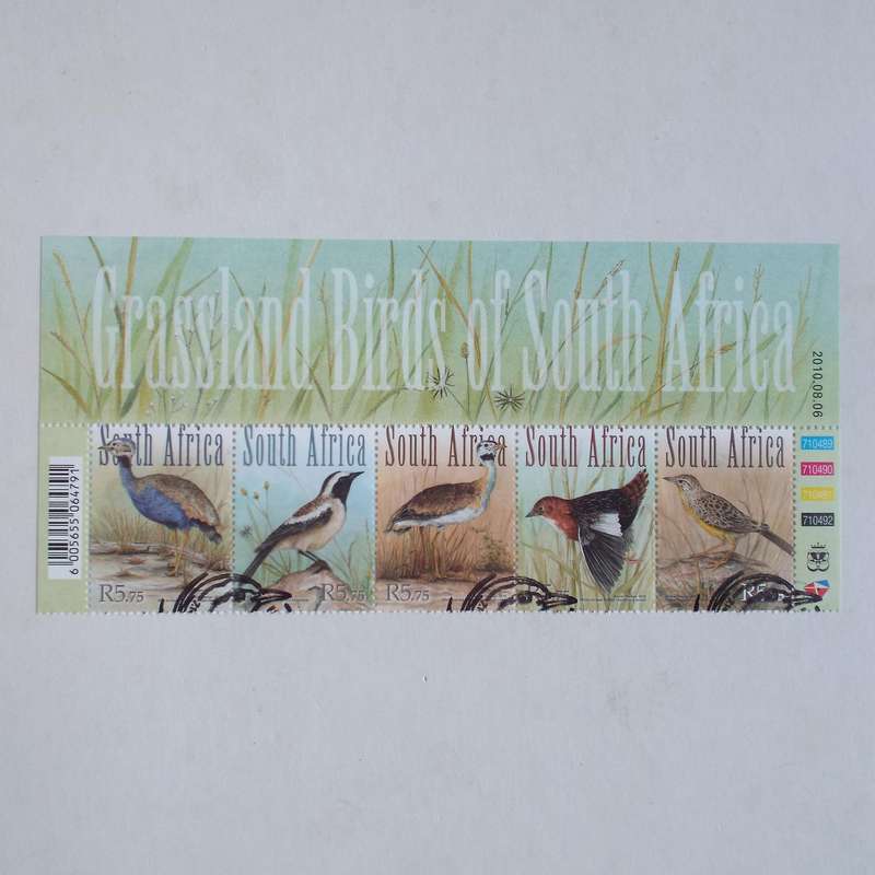 RSA - 2010 Grassland Birds of South Africa - Control Strip of 5 - CTO