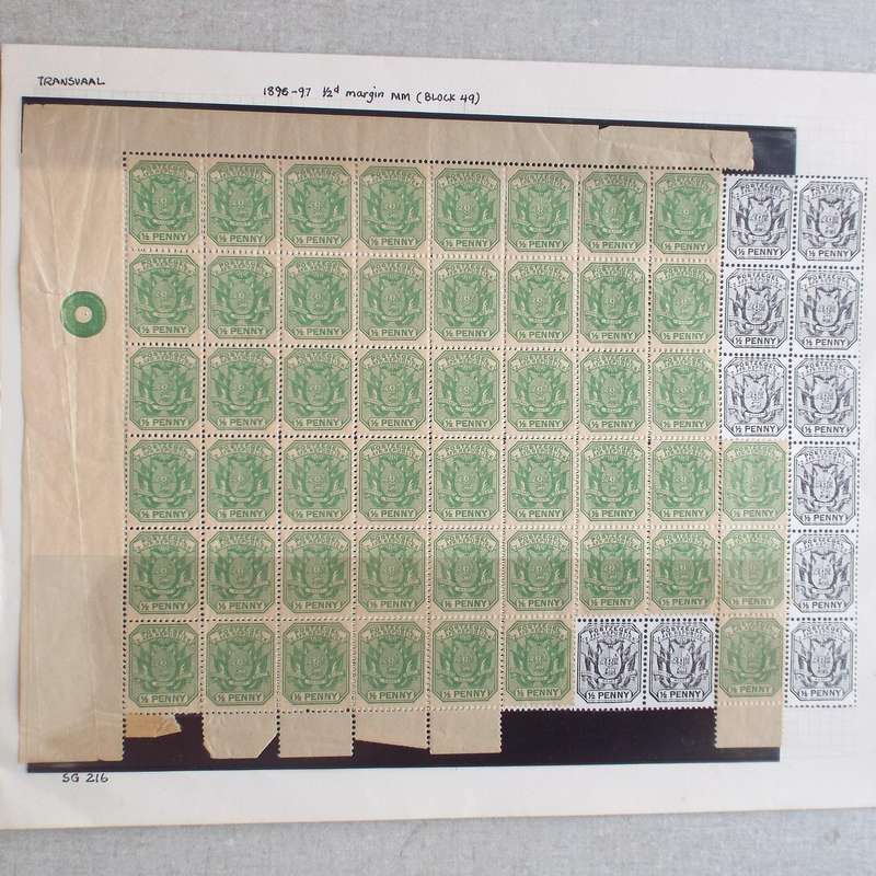 Transvaal - 1896-97 Defin Issue- 1/2d Green with "Disselboom" - Marginal Block of 49 - Unused