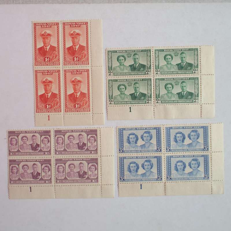 Bechuanaland Protectorate - 1947 Royal Visit - Full Set of Corner Blocks of 4 - Unused