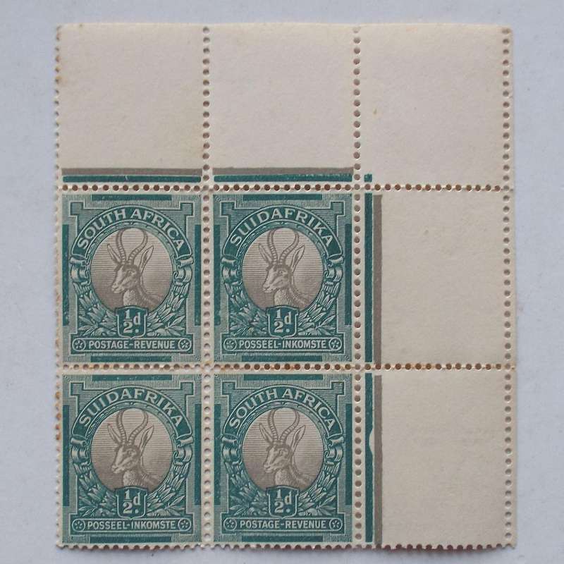 Union - 1926 Defin Issue "London Pictorials" - 1/2d Grey & Green - Corner Block of 4 - Unused