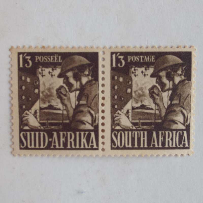 Union - 1943 Additional Value to SA War Effort - 1s3d Olive-Brown "Signaller" - Pair - Unused