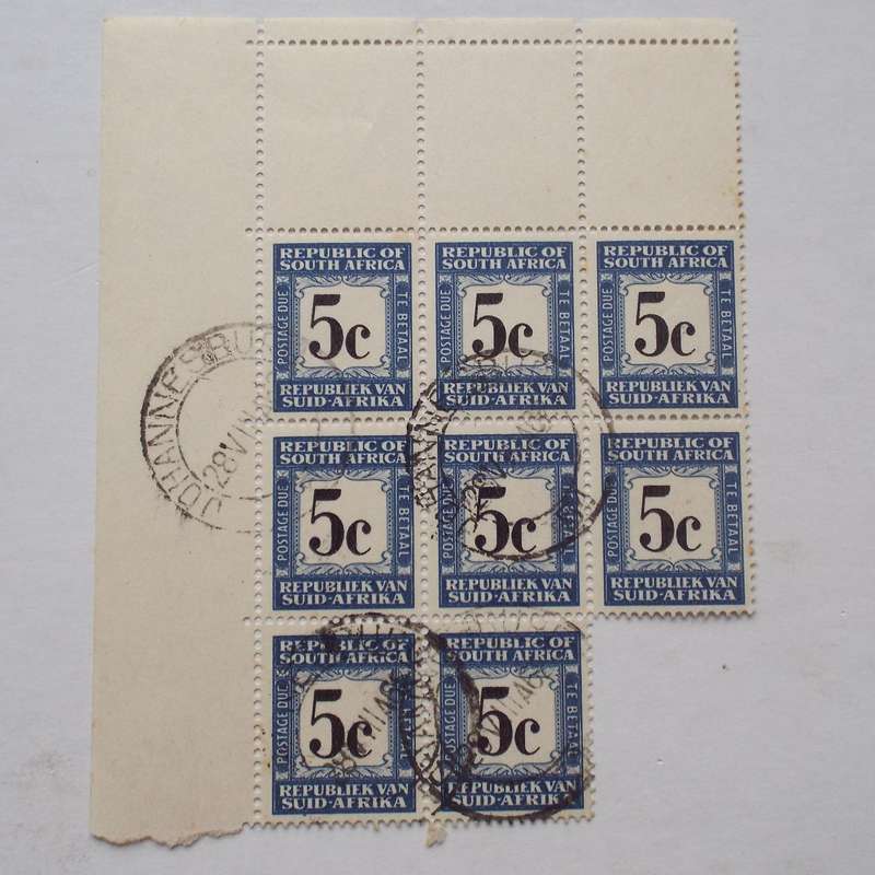 RSA - 1962-69 Postage Dues - 5c Black and Dark Blue - Block of 8 - Used