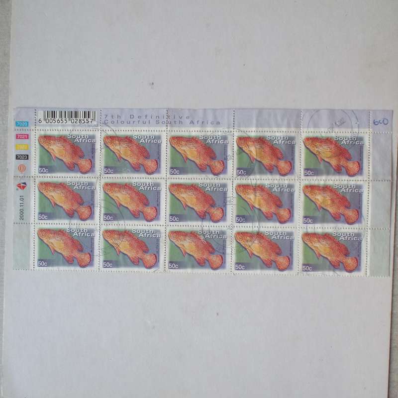 RSA - 2000 7th Defin Issue - 50c - Control Block of 15 - Postally Used