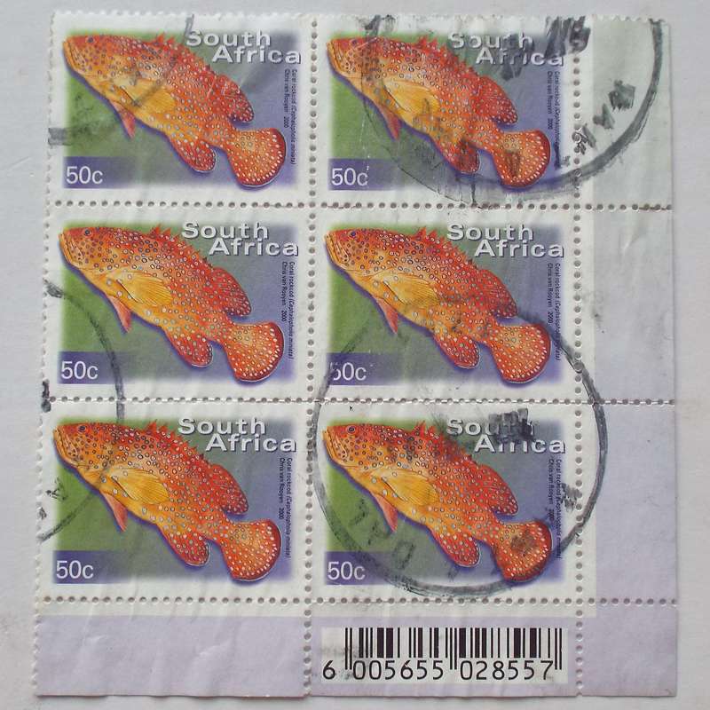 RSA - 2000 7th Defin Issue - 50c - Corner Block of 6 - Postally Used