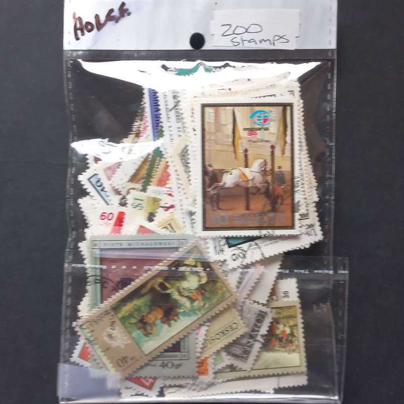 Thematics - Horses with riders - 200 stamps in packet - no obvious duplication