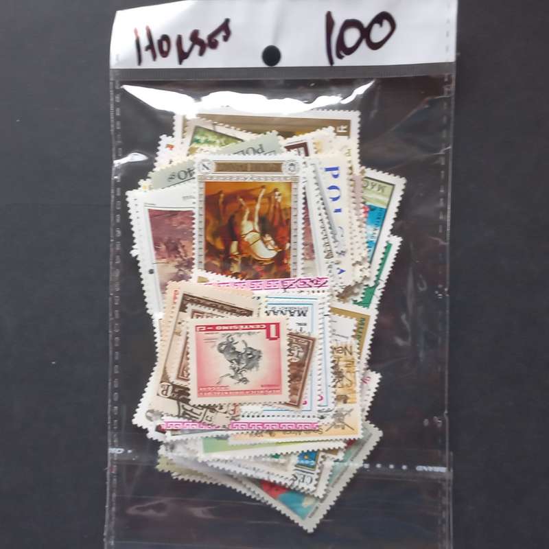 Thematics - Horses with riders - 100 stamps in packet - no obvious duplication