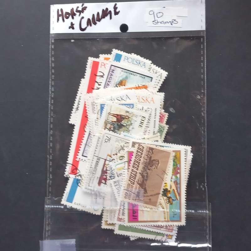 Thematics - Horse & Carriages - 90 stamps in packet - no obvious duplication