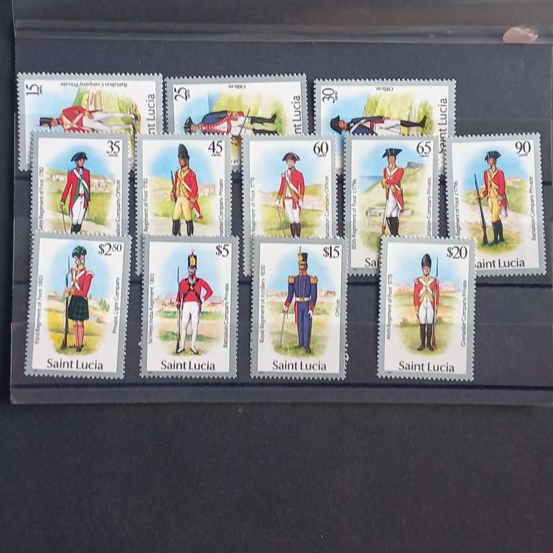 Thematics - St. Lucia Military Uniforms - Part Set of 12 stamps - Unused