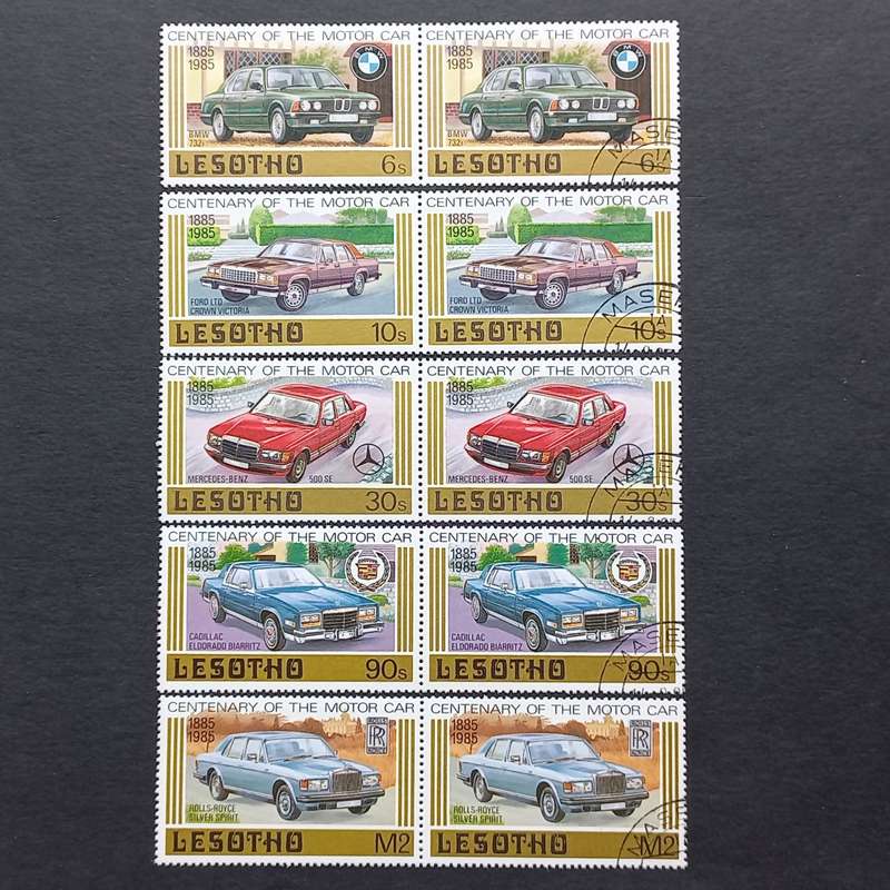 Lesotho - 1985 Century of Motoring - Full Set of Pairs - Unused and CTO
