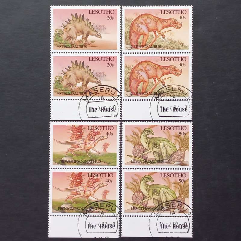 Lesotho - 1992 Prehistoric Animals - Full Set of Pairs with Selvedge - Unused and CTO