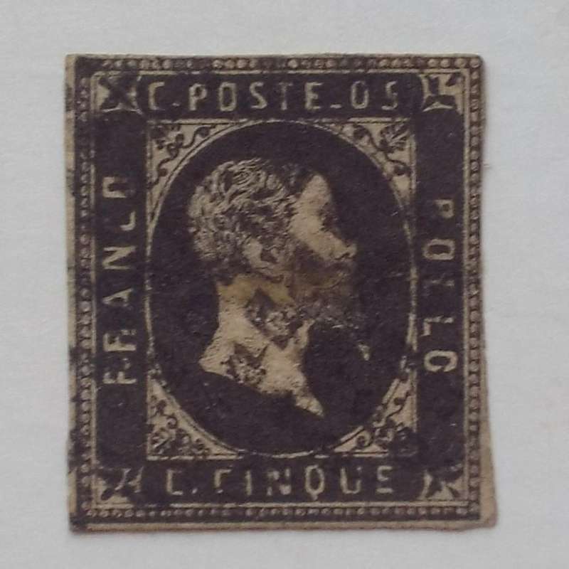 Sardinia - 1851 Defin Issue (Imperforate) - 5c Black - Used