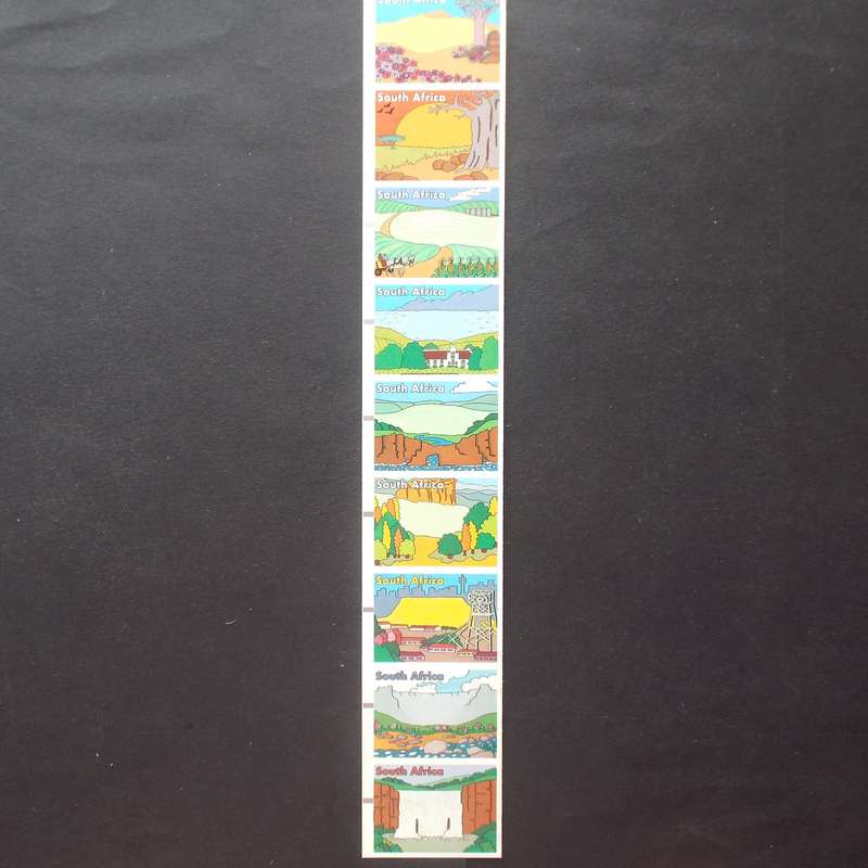 RSA - 1998 Frama Postage Labels "2nd Series" - Imperforate "No Value" Strip of 9 - Very Fine