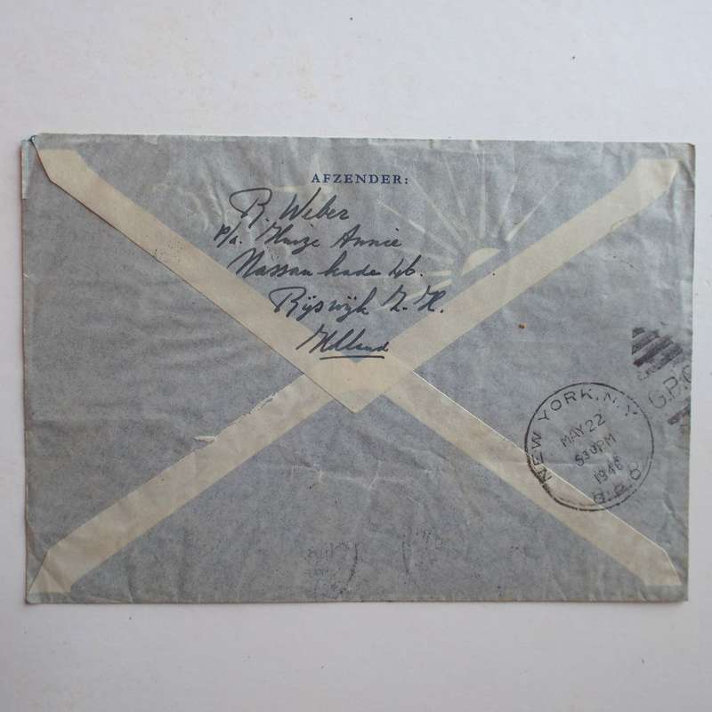 Postal History - 1946 Airmail Cover - First Transatlantic Flight Amsterdam to New York